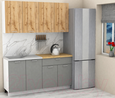 Кухонный гарнитур Eligard Lion 2 1.6 (дуб натуральный/дымчатый алмаз/дуб бунратти)