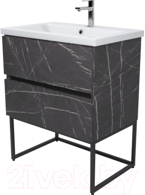 Тумба под умывальник Дабер 012 Cersanit Como 70 / Т12.7С.0.12Ч (мрамор черный/черный) - фото