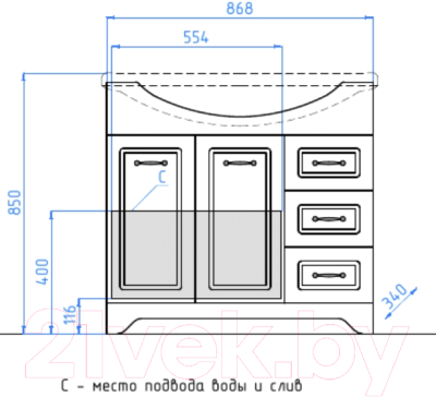 Тумба под умывальник Style Line Олеандр-2 90 3 ящика (для классической раковины)
