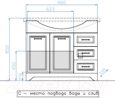 Тумба под умывальник Style Line Олеандр-2 100 3 ящика (для классической раковины)