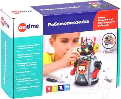 Конструктор электромеханический On Time Роботехника. Забавный робот с датчиком препятствий / 45101 - фото