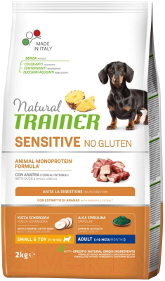Сухой корм для собак Trainer Natural No Gluten для мелких пород с чувств. пищев. с уткой (2кг) - фото