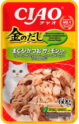 Влажный корм для кошек Inaba Kinnodashi Микс тунцов и семга в желе - фото