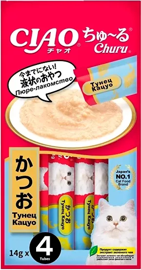 Лакомство для кошек Inaba Чао-Чуру Пюре со вкусом тунца бонито - фото