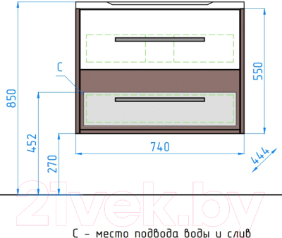 Тумба под умывальник Style Line Экзотик 75 2 ящика (подвесная)