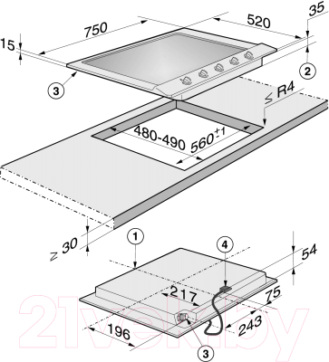 Газовая варочная панель Miele KM 2034