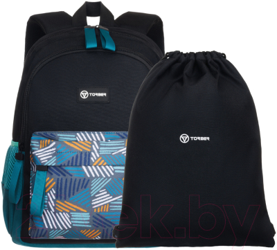 Школьный рюкзак Torber Class X Mini / T1801-23-Bl-B (черный/бирюзовый) - фото