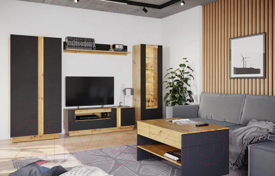 Полка НК Мебель Modo / 71715646 (артизан/черный матовый)