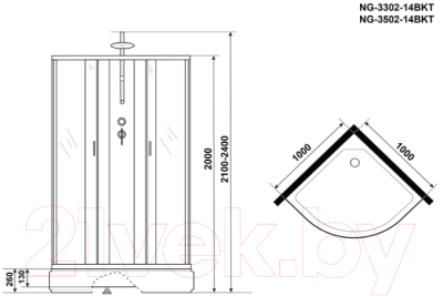 Душевая кабина Niagara NG-3502-14BKT 100x100x210