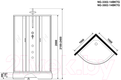 Душевая кабина Niagara NG-3502-14BKTG 100x100x210