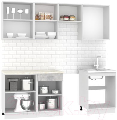 Кухонный гарнитур Mio Tesoro Экстра-лайт 2.2 (ателье светлый/королевский опал)