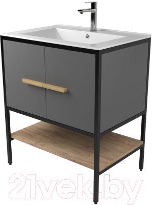 Тумба под умывальник Дабер 010 Andrea Elen 80 / Т10.8А.2.4 (черный/серый/дуб канзас коричневый) - фото