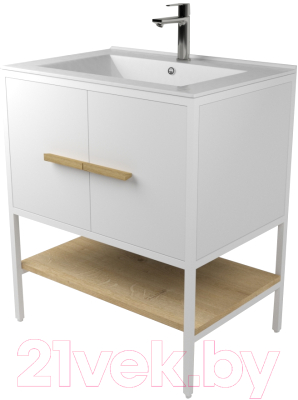 Тумба под умывальник Дабер 010 Andrea Elen 80 / Т10.8А.1.5 (белый/дуб гамильтон натуральный) - фото