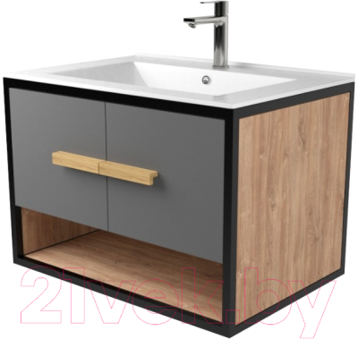 Тумба под умывальник Дабер 009 Andrea Elen 80 / Т9.8А.2.4 (черный/серый/дуб канзас коричневый) - фото
