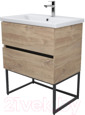 Тумба под умывальник Дабер 012 Andrea Elen 80 / Т12.8А.1.6Ч (дуб канзас коричневый/черный) - фото