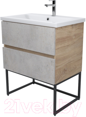 Тумба под умывальник Дабер 012 Andrea Elen 80 / Т12.8А.2.7 (дуб канзас коричневый/бетон чикаго) - фото