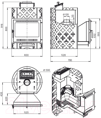 Печь-каменка Этна 18 Панорама М Закрытая каменка