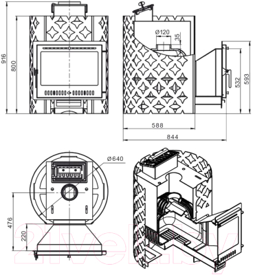 Печь-каменка Этна 24 Панорама М Закрытая каменка