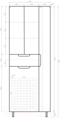 Шкаф-пенал для ванной Style Line Оптима 70 (напольный, корзина, отделение для халата)