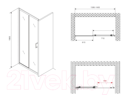 Душевая дверь Abber Schwarzer Diamant AG30140B5