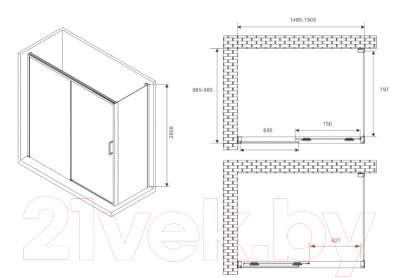 Душевой уголок Abber Komfort AG93150-S92