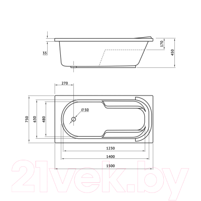 Ванна акриловая Berges Lumbo 150x75 / 050004 (с каркасом)