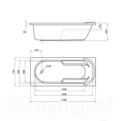 Ванна акриловая Berges Lumbo 170x75 / 050006 (с каркасом)