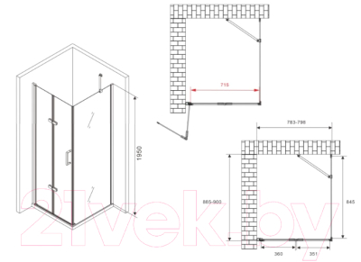 Душевой уголок Abber Zart AG08080P-S91
