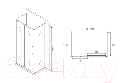 Душевой уголок Abber Schwarzer Diamant AG30110H-S75-S75
