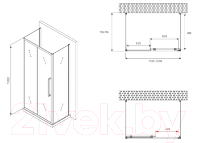 Душевой уголок Abber Schwarzer Diamant AG30120MH-S75M-S75M