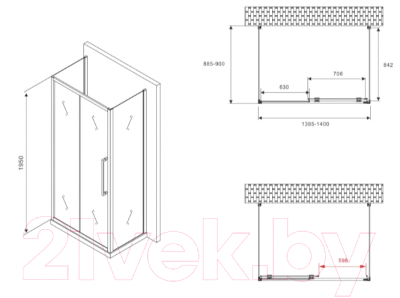 Душевой уголок Abber Schwarzer Diamant AG30140MH-S90M-S90M
