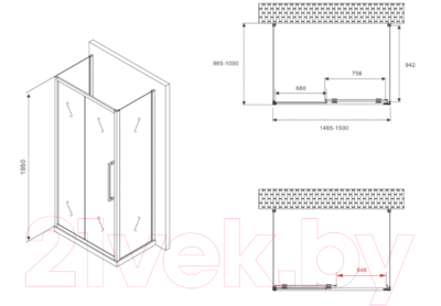 Душевой уголок Abber Schwarzer Diamant AG30150MH-S100M-S100M