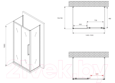 Душевой уголок Abber Schwarzer Diamant AG30150MH-S75M-S75M