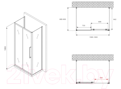 Душевой уголок Abber Schwarzer Diamant AG30160H-S90-S90