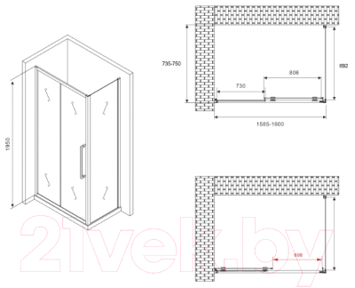 Душевой уголок Abber Schwarzer Diamant AG30160MH-S75M