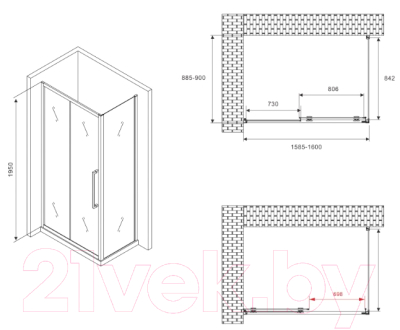 Душевой уголок Abber Schwarzer Diamant AG30160MH-S90M