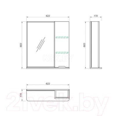 Шкаф с зеркалом для ванной Какса-А Моника 62 б/о