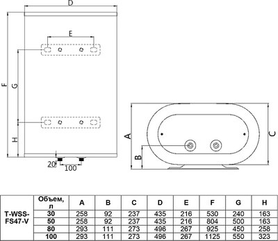Накопительный водонагреватель Timberk T-WSS80-FS47-V