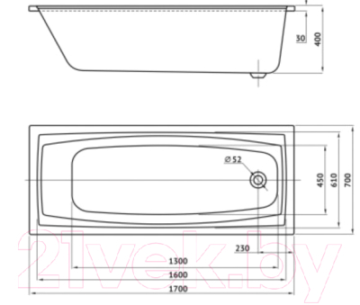 Ванна акриловая Berges Feya 170x70 / 050015 (c каркасом)