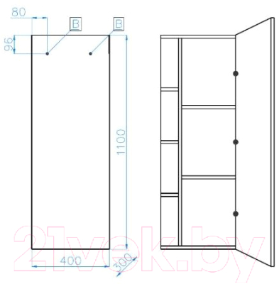 Шкаф-полупенал для ванной Style Line Берлин 40 (подвесной, универсальный)
