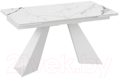 Обеденный стол ТриЯ Гермес (белый муар/стекло белый мрамор) - фото