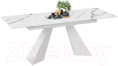 Обеденный стол ТриЯ Гермес (белый муар/стекло белый мрамор)