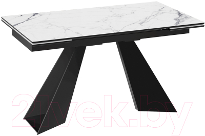 Обеденный стол ТриЯ Гермес (черный муар/стекло белый мрамор) - фото