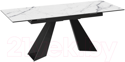 Обеденный стол ТриЯ Гермес (черный муар/стекло белый мрамор)
