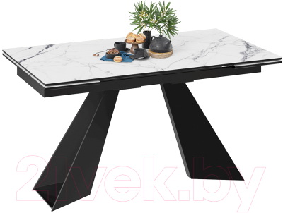 Обеденный стол ТриЯ Гермес (черный муар/стекло белый мрамор)