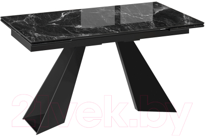 Обеденный стол ТриЯ Гермес (черный муар/стекло черный мрамор) - фото
