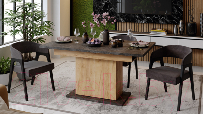 Обеденный стол ТриЯ Детройт тип 1 (дуб крафт золотой/ателье темное)