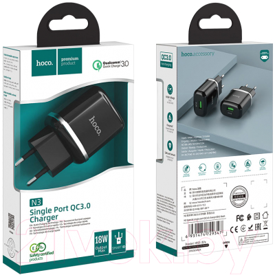 Адаптер питания сетевой Hoco N3 QC3.0 USB 1xUSB-А / 6931474729347