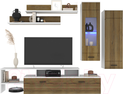 Горка Интерлиния Neo-7 с подсветкой (белый/дуб вотан) - фото