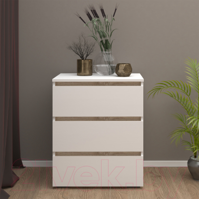 Комод Кортекс-мебель Бари 60 3ш (белый/белый/дуб сонома)